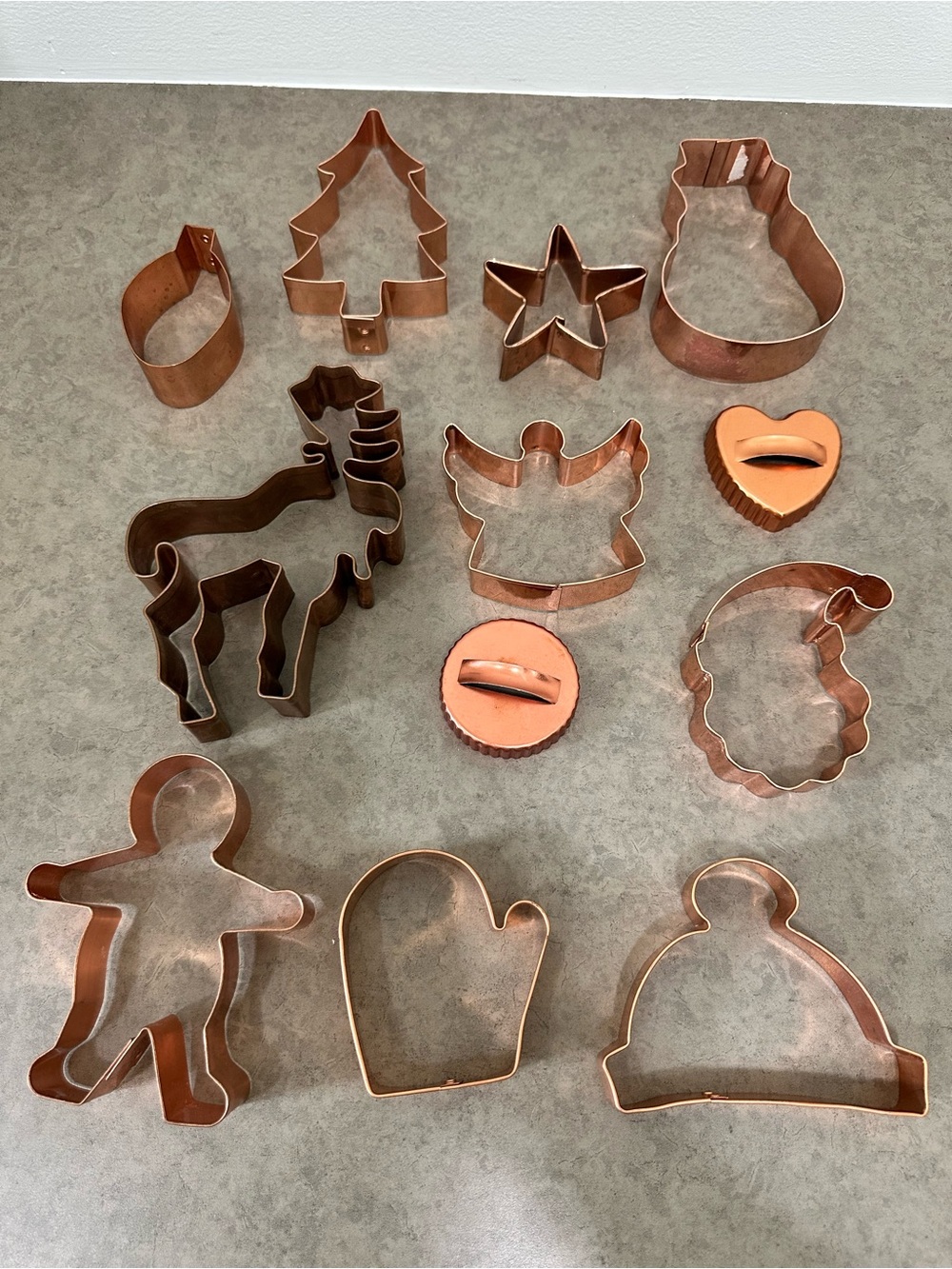 Copper Holiday Seasonal Cookie Cutter Set of 12 Assorted Shapes Moose, Santa….